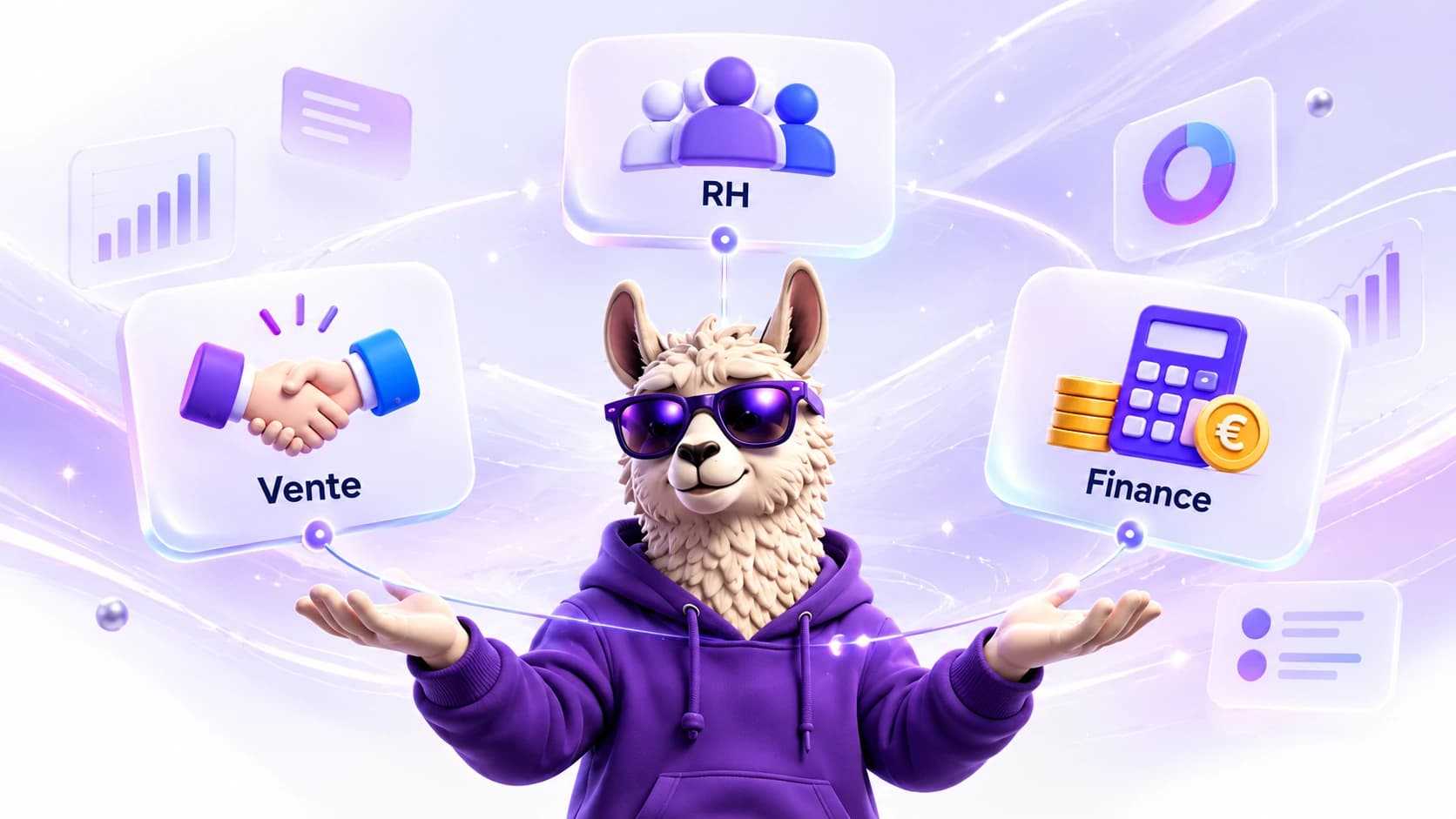 Le lama Lamalo réunissant les usages IA de la vente, des RH et de la finance